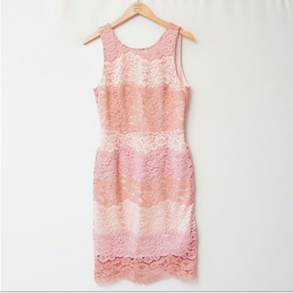 Tahari Pink Sheath Midi Dress with Scoop Neck for Cocktail